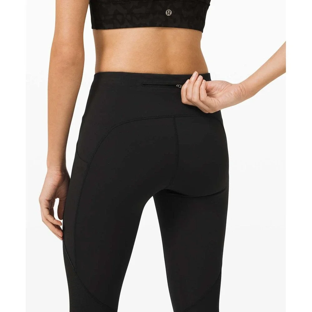 lululemon Run Off Route Mid Rise Crop Leggings Black Size 6 Athleisure